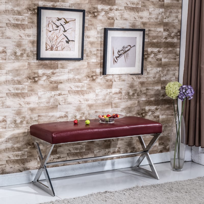 Signature Designs Royal Modern Stainless Steel Bench - Red