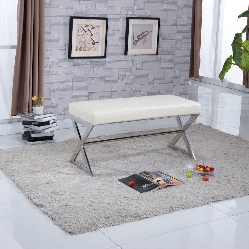 Signature Designs Royal Modern Stainless Steel Bench - White