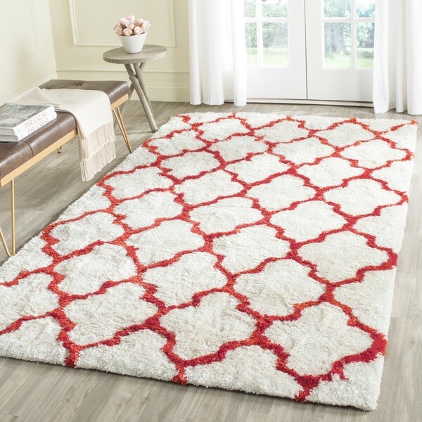 Safavieh Handmade Barcelona Shag White/ Rust Trellis Polyester Rug - 8' x 10'