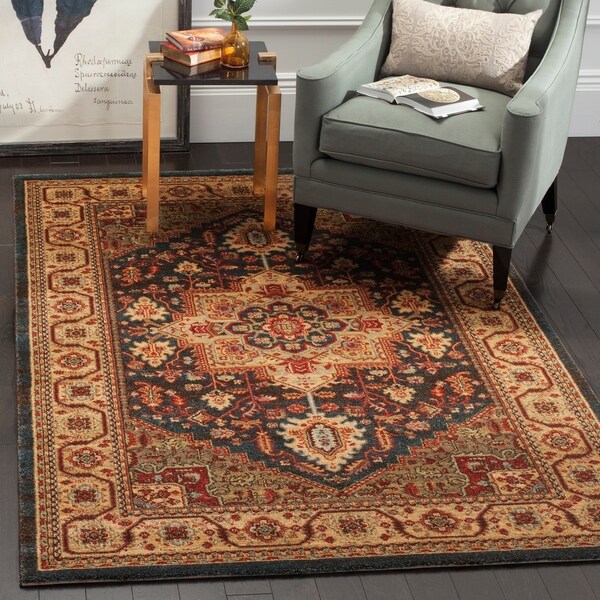 Safavieh Mahal Traditional Grandeur Navy/ Natural Rug - 4' x 5'7