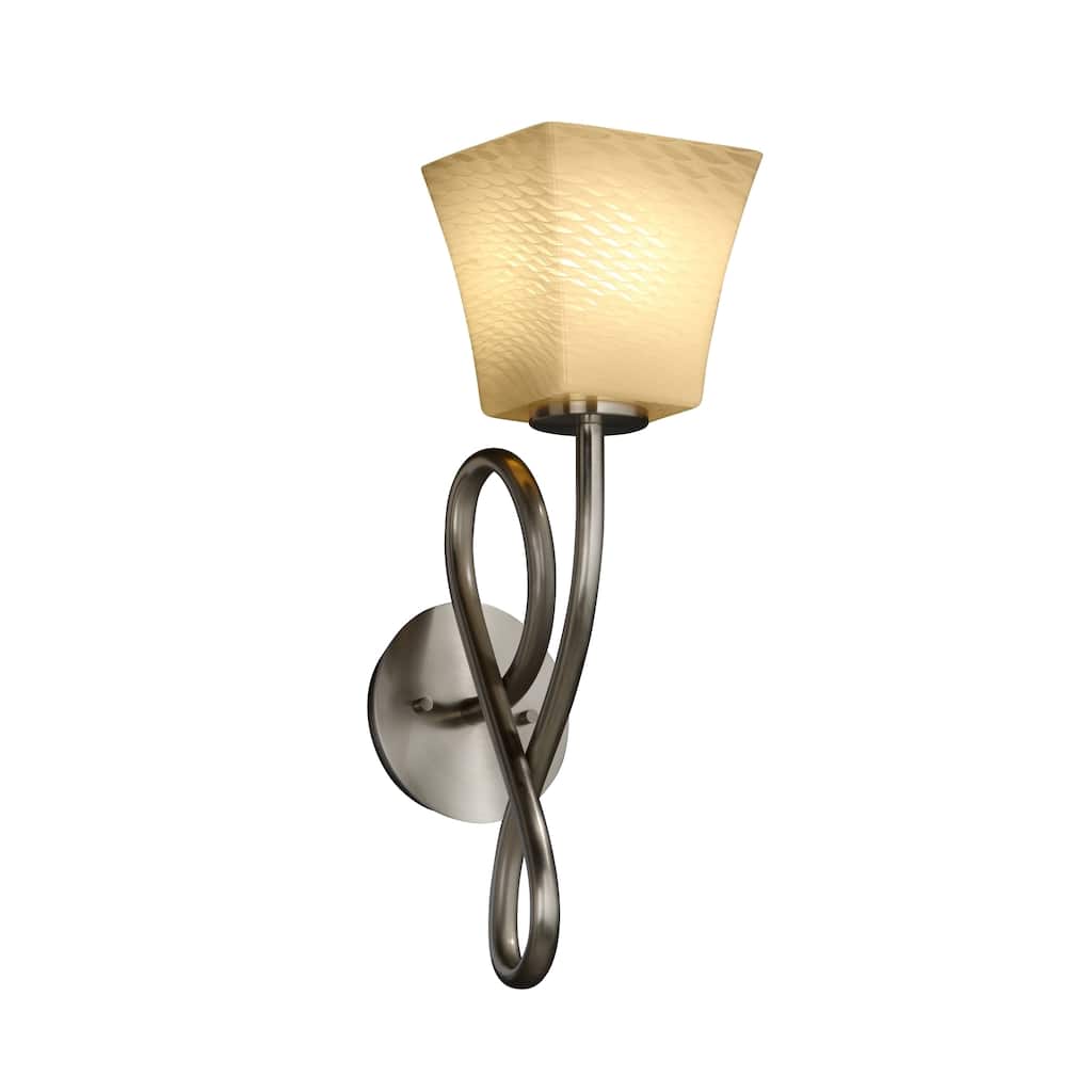 Justice Design Fusion Capellini 1-light Brushed Nickel Wall Sconce, Weave Square Flared Shade