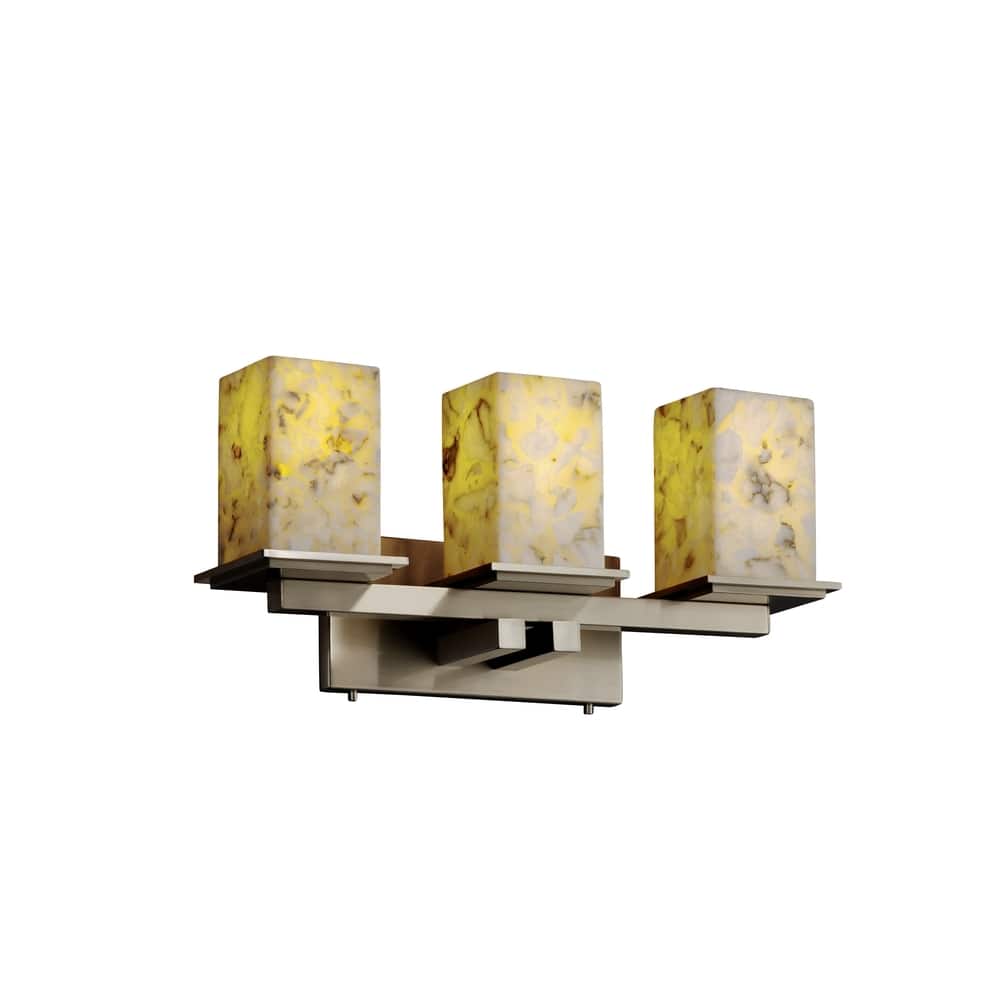Justice Design Alabaster Rocks Montana 3-light Brushed Nickel Bath Bar, Square - Flat Rim Shade