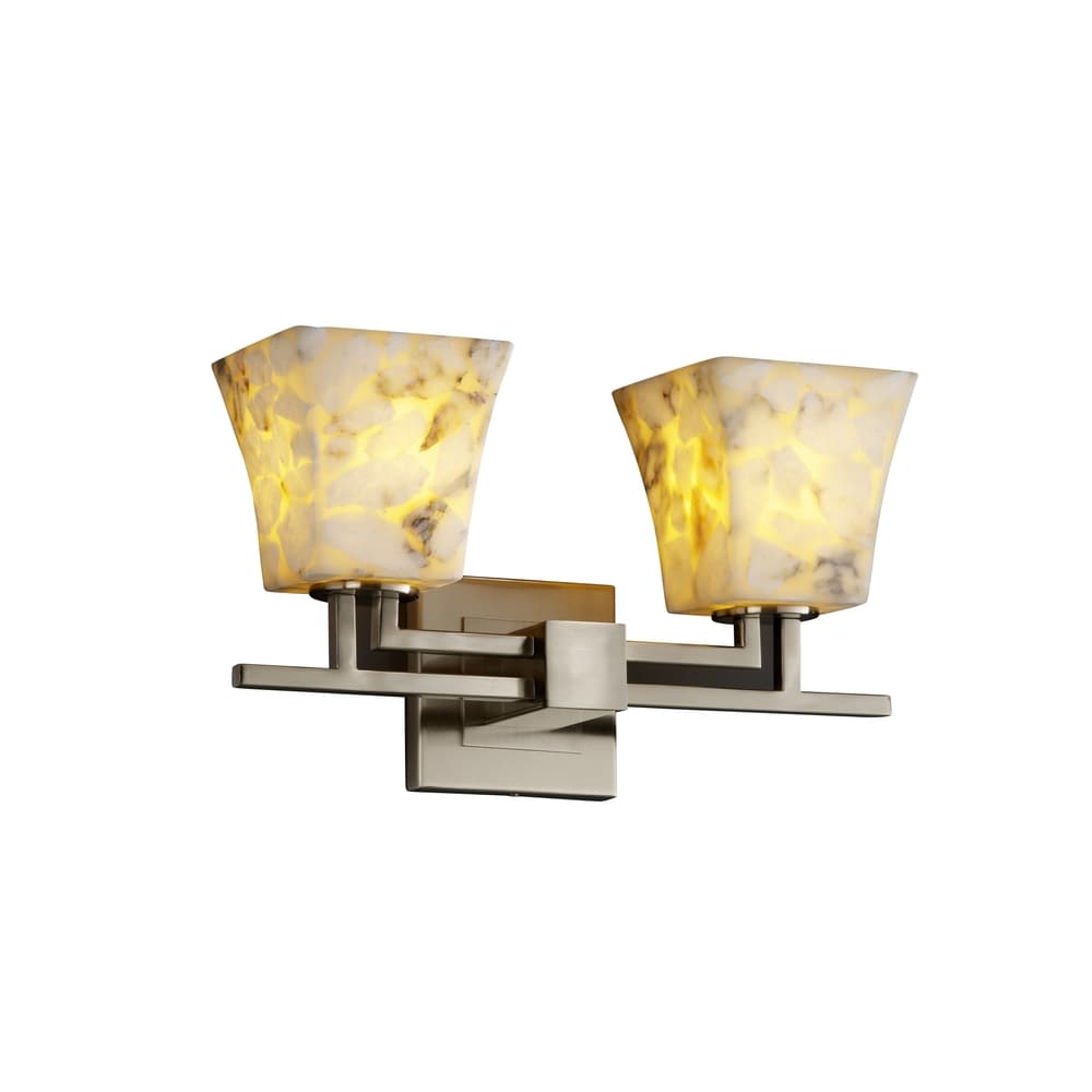 Justice Design Alabaster Rocks Aero 2-light Brushed Nickel Bath Bar, Square Flared Shade