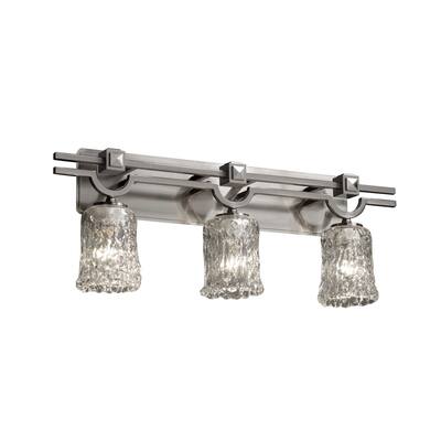Justice Design Veneto Luce Argyle 3-light Brushed Nickel Bath Bar, Clear Textured Cylinder - Rippled Rim Shade