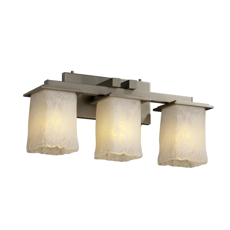 Justice Design Veneto Luce Montana 3-light Brushed Nickel Bath Bar, Whitewash Square - Rippled Rim Shade