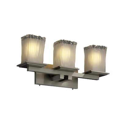 Justice Design Veneto Luce Montana 3-light Brushed Nickel Bath Bar, White Frosted Square - Rippled Rim Shade