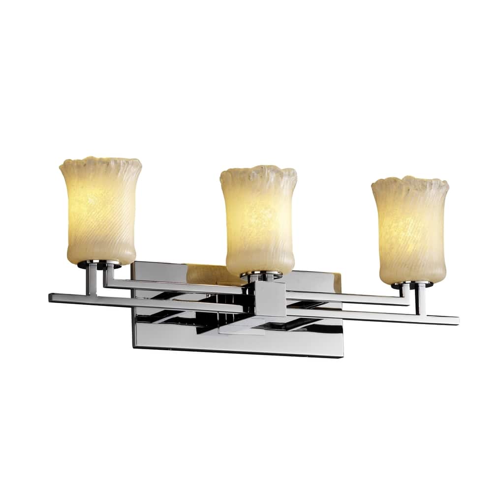 Justice Design Veneto Luce Aero 3-light Polished Chrome Bath Bar, Whitewash Cylinder - Rippled Rim Shade