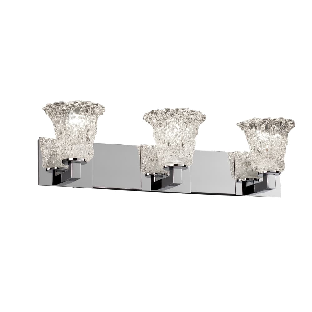 Justice Design Veneto Luce Modular 3-light Polished Chrome Bath Bar, Lace Round Flared Shade