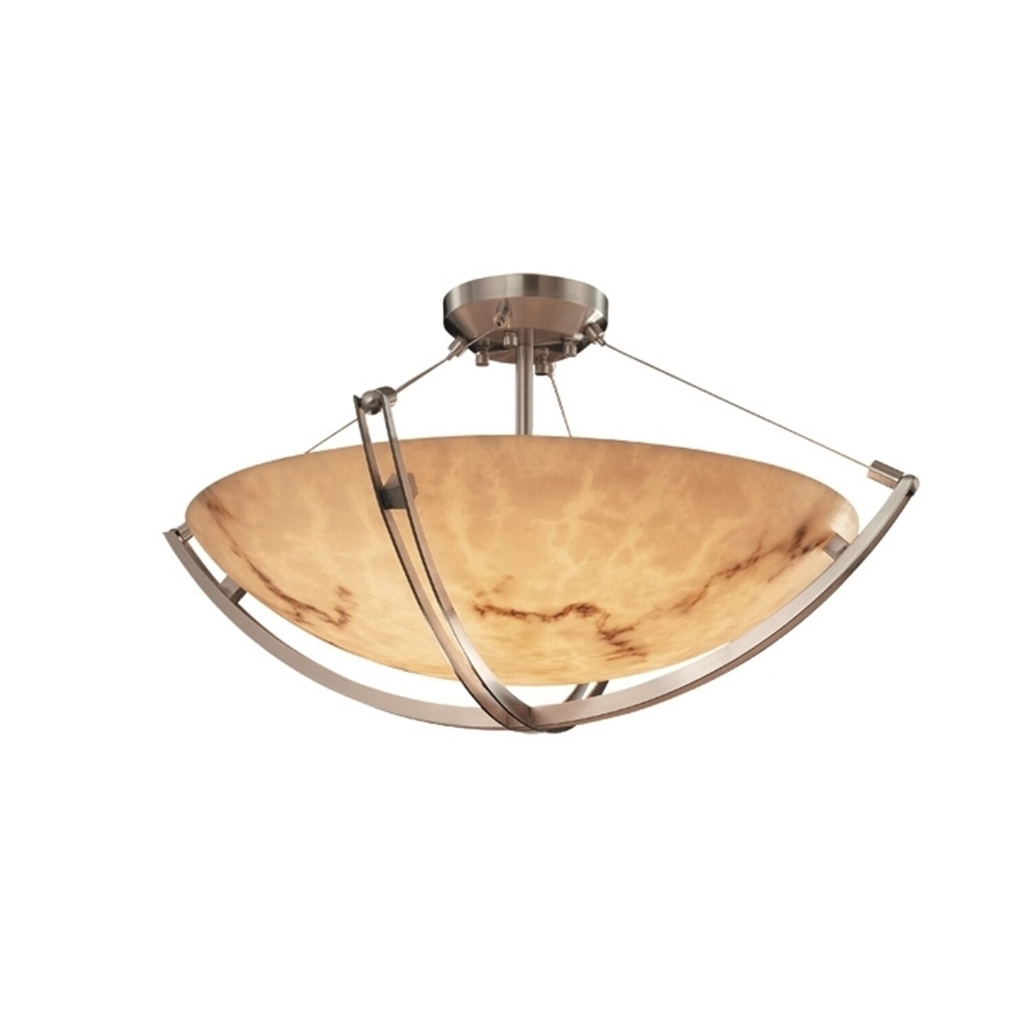 Justice Design Lumenaria Crossbar 6 Light Brushed Nickel Round Bowl Semi Flush Faux Alabaster Shade Overstock 10469264