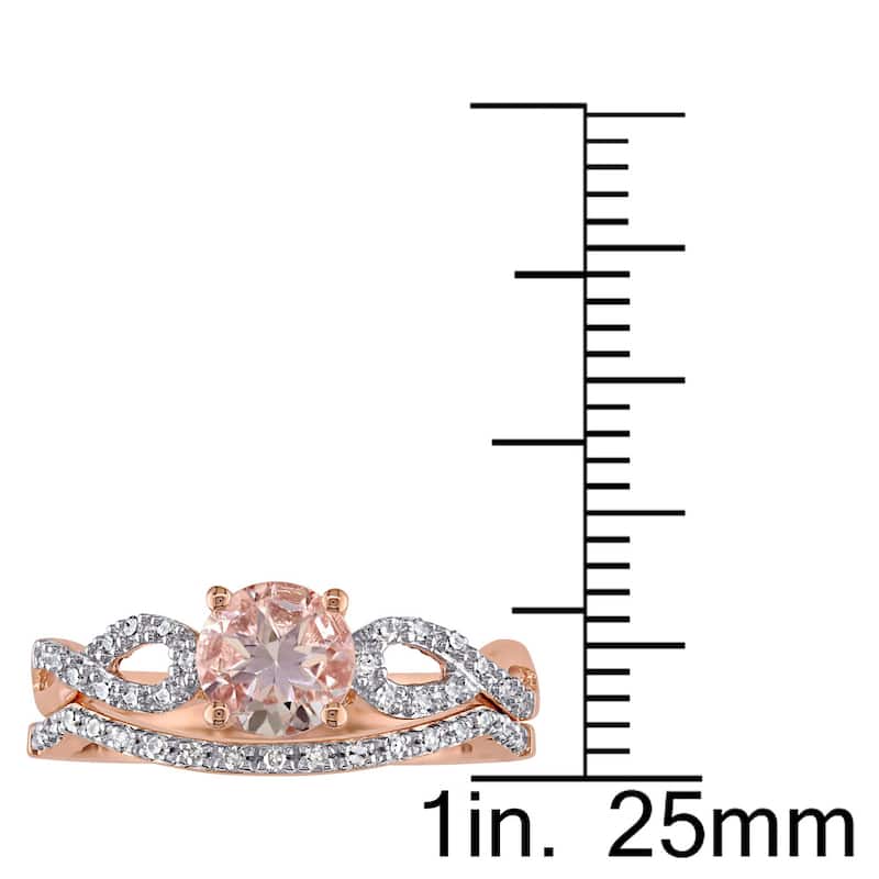 Miadora Signature Collection 10k Rose Gold Morganite and 1/6ct TDW Diamond Bridal Ring Set