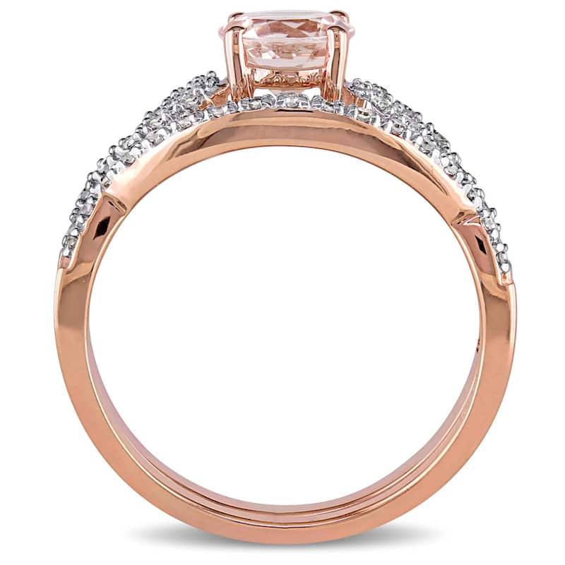 Miadora Signature Collection 10k Rose Gold Morganite and 1/6ct TDW Diamond Bridal Ring Set