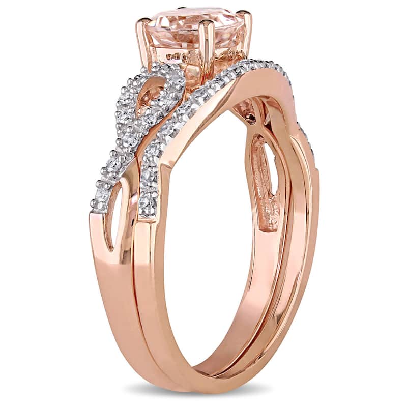 Miadora Signature Collection 10k Rose Gold Morganite and 1/6ct TDW Diamond Bridal Ring Set