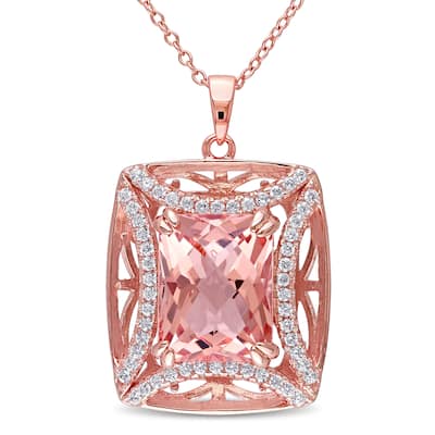 Miadora Rose-Plated Silver Rose Glass and Cubic Zirconia Necklace
