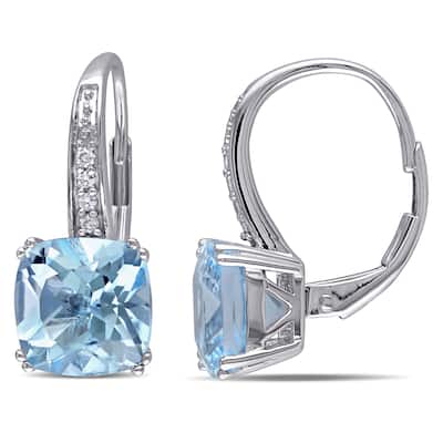 Miadora 10k White Gold Blue Topaz and Diamond Accent Dangle Earrings