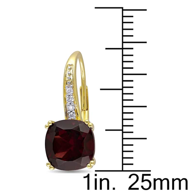 Miadora 10k Yellow Gold Garnet and Diamond Accent Dangle Earrings - Red