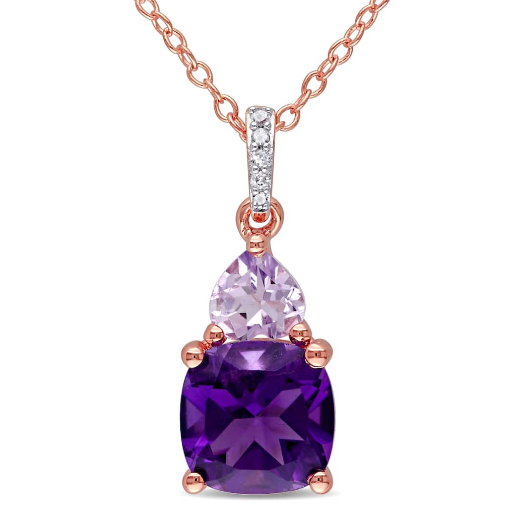 Miadora Rose Plated Silver Multi-gemstone and Diamond Accent Necklace - Purple