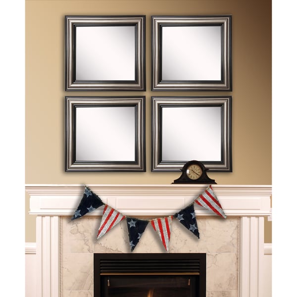 American Made Rayne Antique Silver Square Wall Mirror Set - Silver/Black