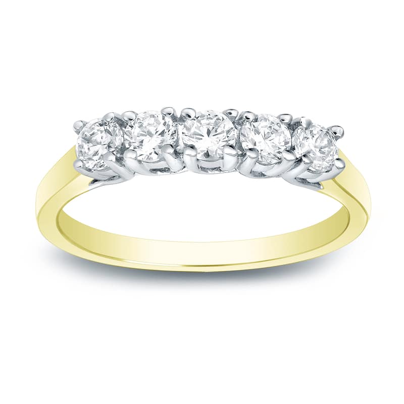 Auriya 14k Two-Tone Gold 1/2ctw 5-Stone Diamond Wedding Band - 6