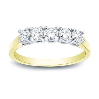 Auriya 14k Two-Tone Gold 1/2ctw 5-Stone Diamond Wedding Band