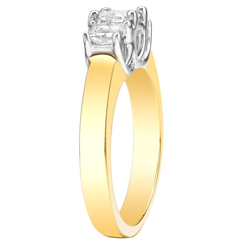 Auriya Classic 1ctw Princess-Cut 3-Stone Diamond Engagement Ring 14k Two-Tone Gold