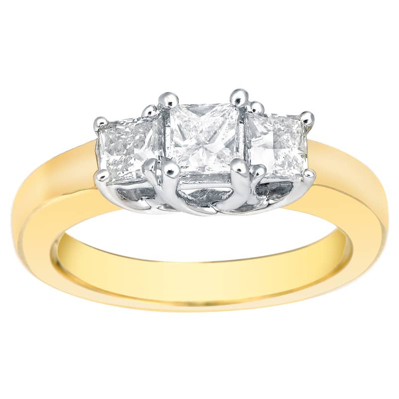Auriya Classic 1ctw Princess-Cut 3-Stone Diamond Engagement Ring 14k Two-Tone Gold