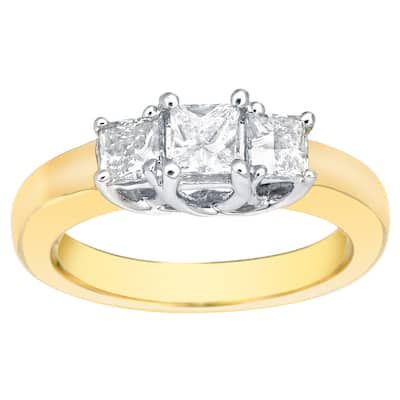 Auriya Classic 1ctw Princess-Cut 3-Stone Diamond Engagement Ring 14k Two-Tone Gold