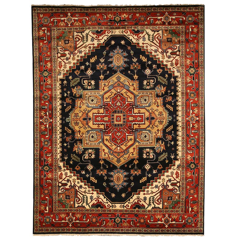 Hand-knotted Wool Navy Traditional Oriental Serapi Area Rug