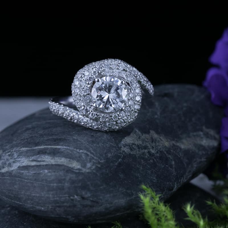 Auriya Fancy Swirl 2 1/3ctw Pave Halo Diamond Engagement Ring 14k White Gold (D-E, SI2-SI3)