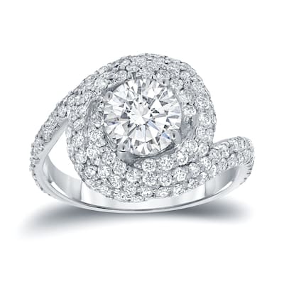 Auriya Fancy Swirl 2 1/3ctw Pave Halo Diamond Engagement Ring 14k White Gold (D-E, SI2-SI3)