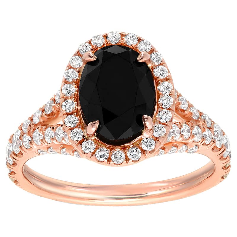 Auriya 18k Rose Gold 2 1/2cttw Oval-cut Halo Black Diamond Engagement Ring