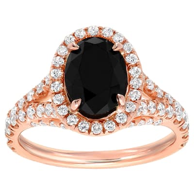 Auriya 18k Rose Gold 2 1/2cttw Oval-cut Halo Black Diamond Engagement Ring
