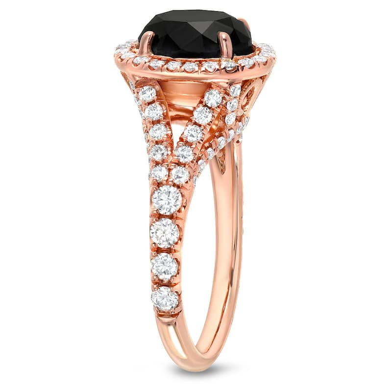 Auriya 18k Rose Gold 2 1/2cttw Oval-cut Halo Black Diamond Engagement Ring