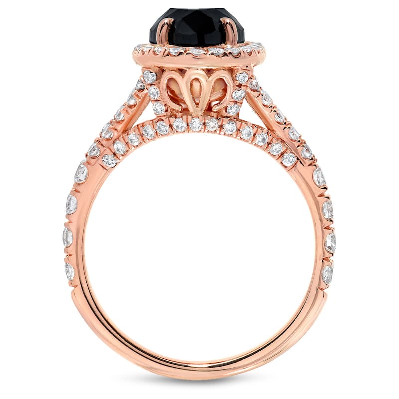 Auriya 18k Rose Gold 2 1/2cttw Oval-cut Halo Black Diamond Engagement Ring