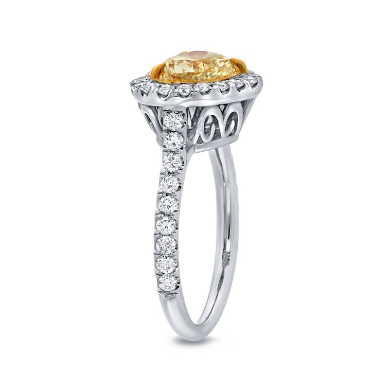 Auriya 18k Two-tone Gold 3ctw Heart Shape Yellow Diamond Engagement Ring Certified