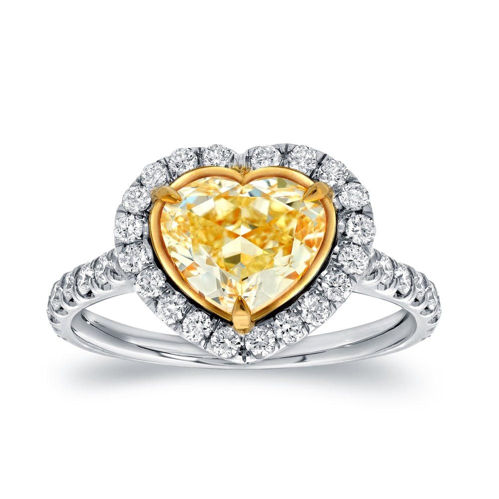 Auriya 18k Two-tone Gold 3ctw Heart Shape Yellow Diamond Engagement Ring Certified