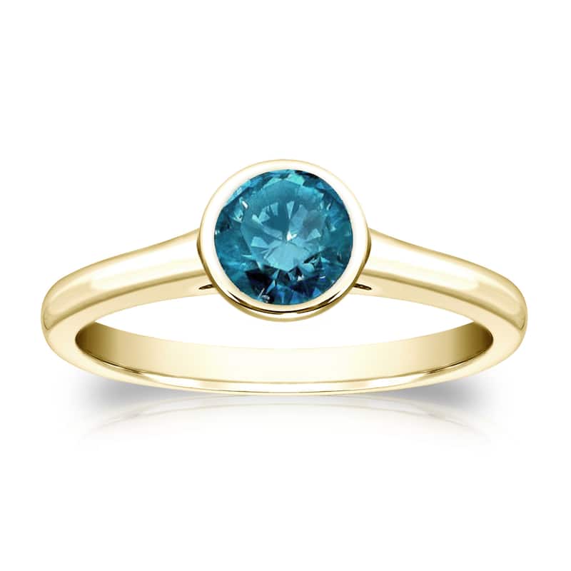 Auriya 14k Gold 1/2ctw Bezel-set Solitaire Blue Diamond Engagement Ring (I1-I2) - Yellow - 4
