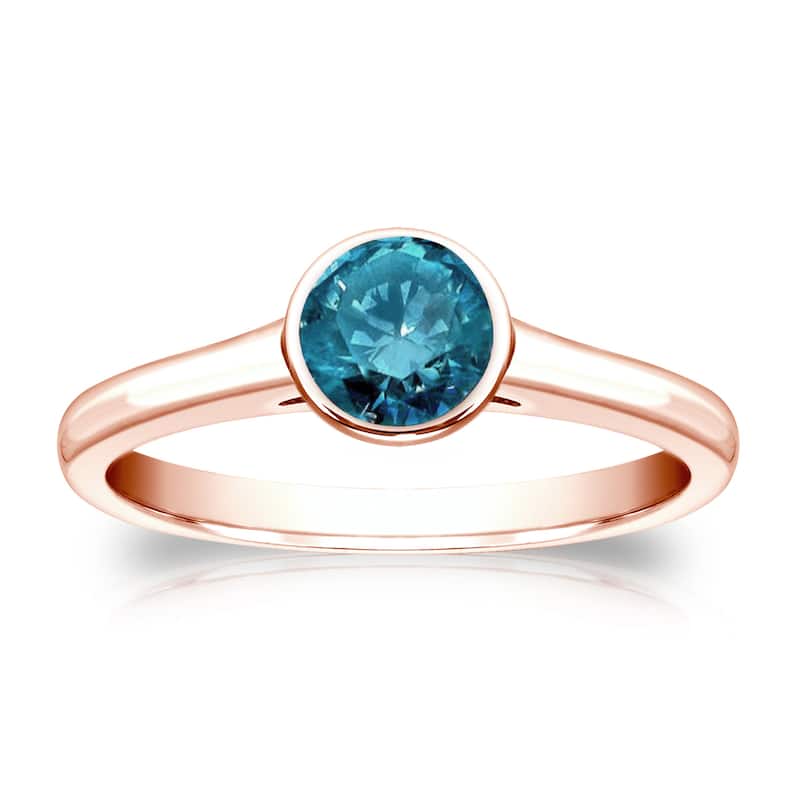 Auriya 14k Gold 1/2ctw Bezel-set Solitaire Blue Diamond Engagement Ring (I1-I2) - Rose - 4