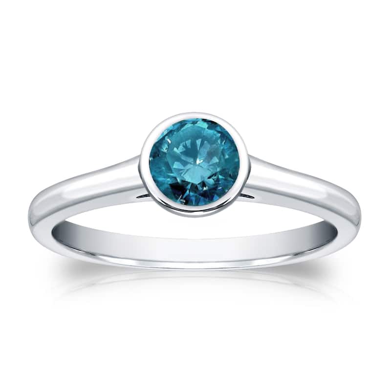 Auriya 14k Gold 1/2ctw Bezel-set Solitaire Blue Diamond Engagement Ring (I1-I2) - White - 4