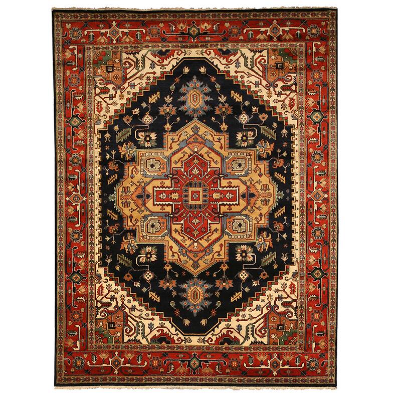 Hand-knotted Wool Navy Traditional Oriental Serapi Area Rug