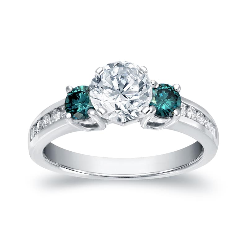 Auriya 14k Gold 1 1/4ctw 3-stone Blue Diamond Engagement Ring