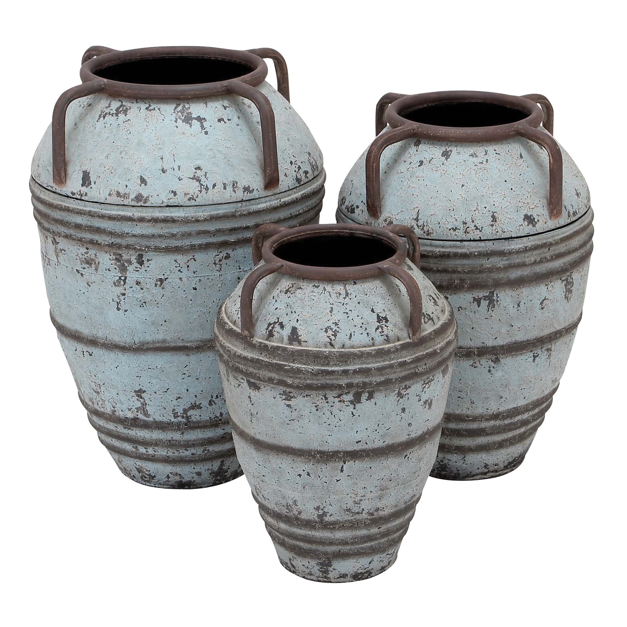 Rustic Grey Metal Vase (Set of 3) Brown, Grey eBay