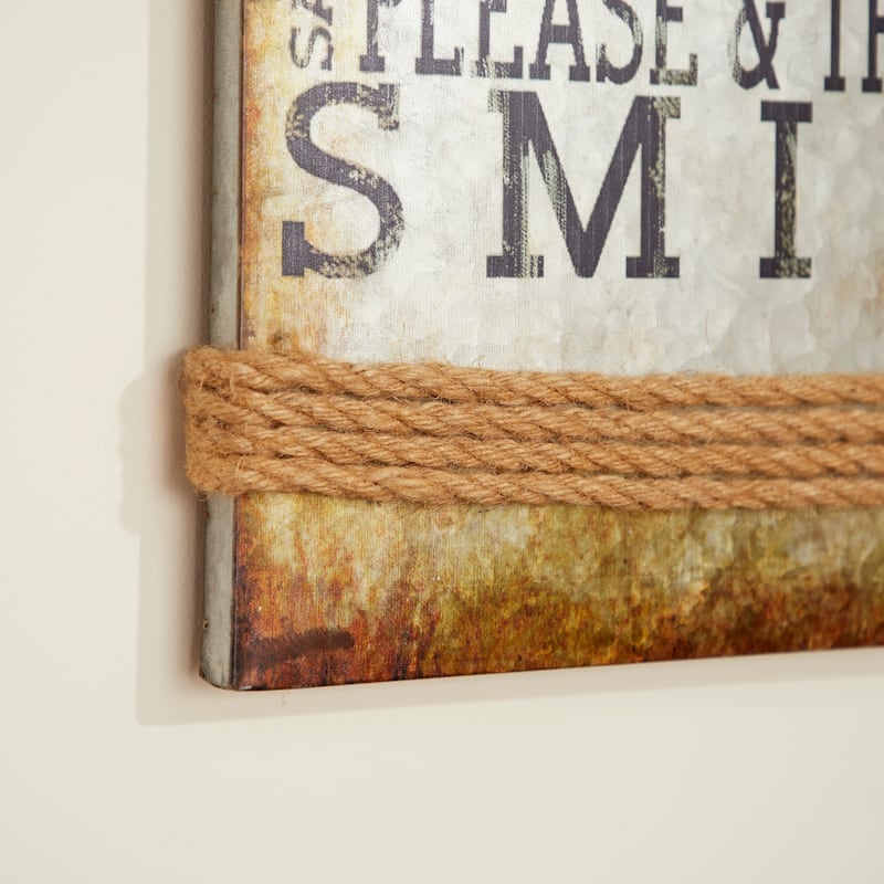 Gray Metal Motivational Sign Home Wall Decor with Rope Accent