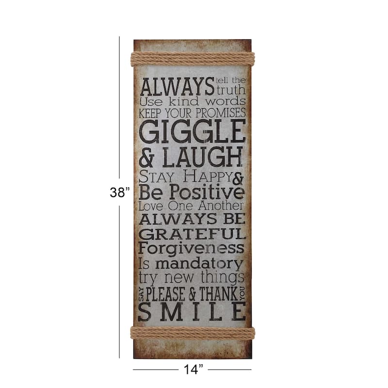 Gray Metal Motivational Sign Home Wall Decor with Rope Accent