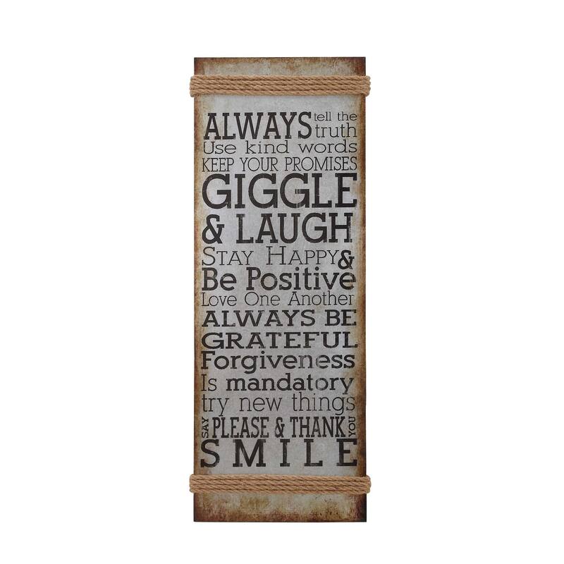 Gray Metal Motivational Sign Home Wall Decor with Rope Accent