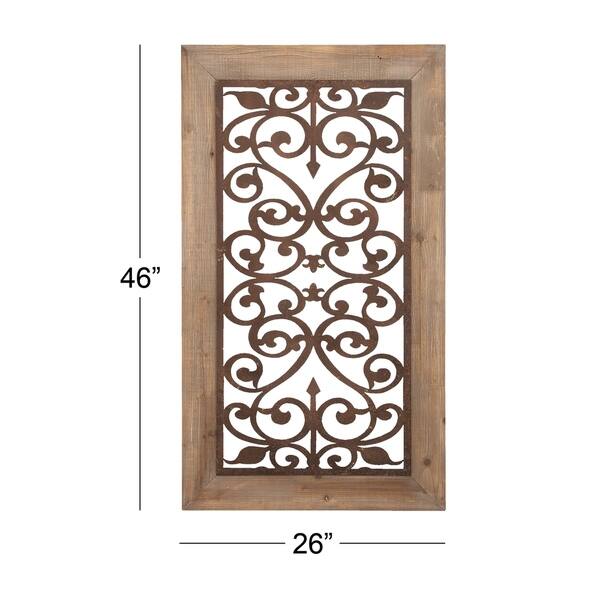 26 X 46 Distressed Wood Brown Metal Wall Art Panel W Scroll Design By Studio 35 Overstock