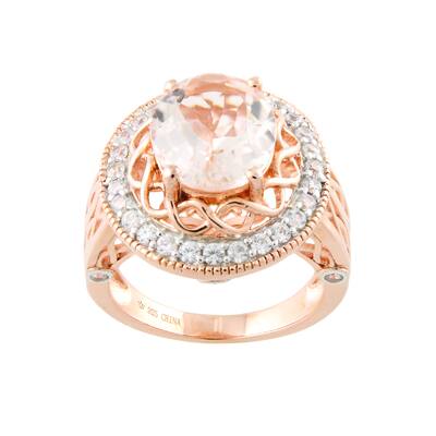 Sterling Silver 4 1/10ct Oval Morganite White Zircon Halo Ring