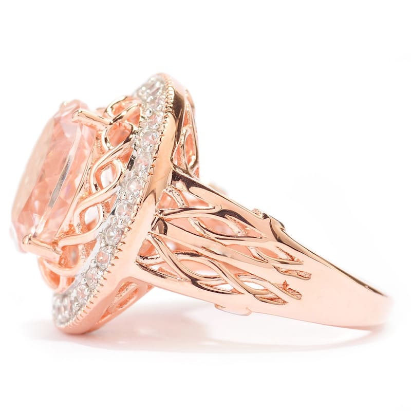 Sterling Silver 4 1/10ct Oval Morganite White Zircon Halo Ring