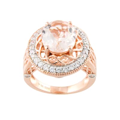 Sterling Silver 4 1/10ct Oval Morganite White Zircon Halo Ring