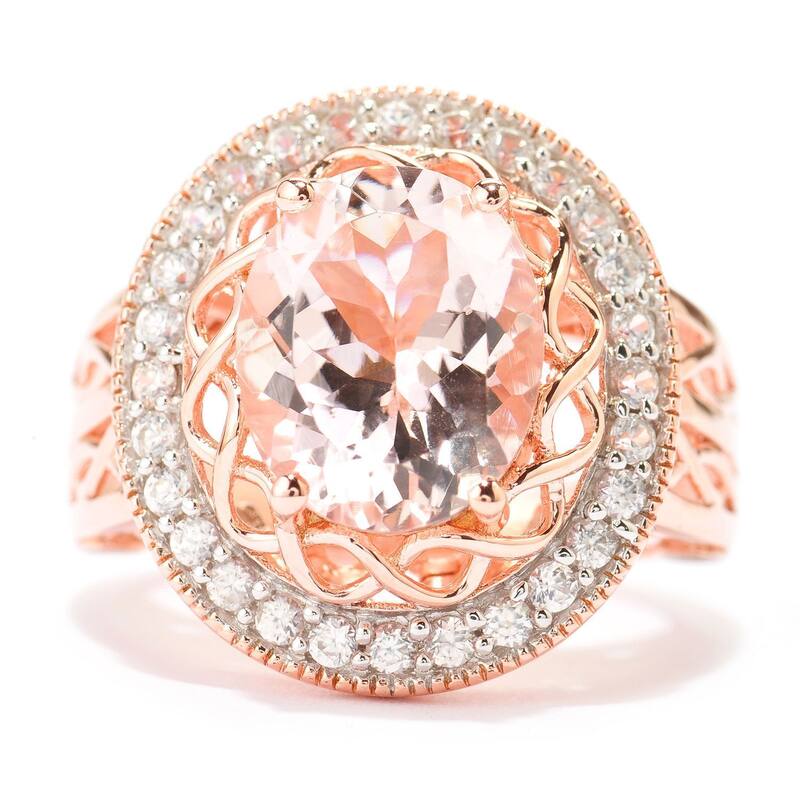Sterling Silver 4 1/10ct Oval Morganite White Zircon Halo Ring