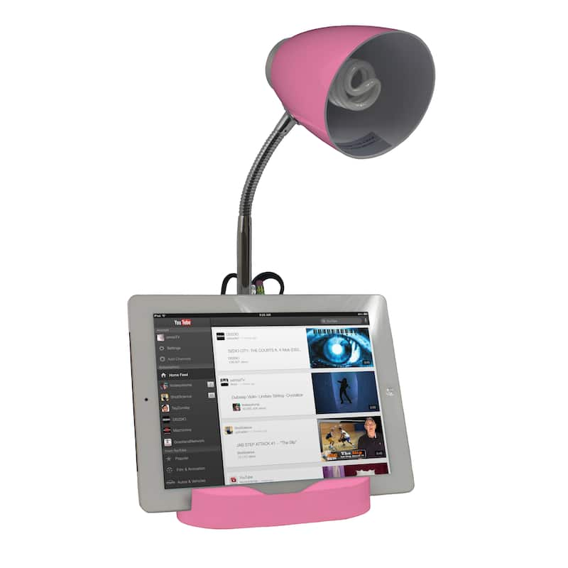 Limelights Gooseneck Organizer Desk Lamp with Pink iPad Tablet Stand